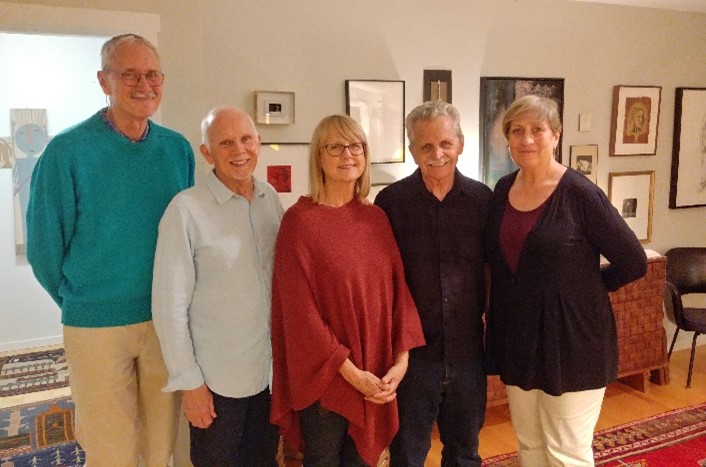 Artist Spotlight Sponsor Michael Rohde, Afterglow Co-host Dane Goodman, featured artist Linda Ekstrom, Paul Ekstrom and Afterglow Co-host Marie Schoeff, November 17, 2019